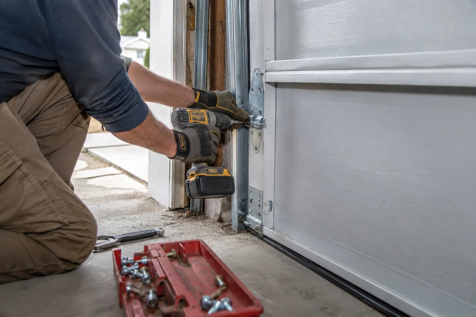 Illustrative garage doors scene; not an actual job