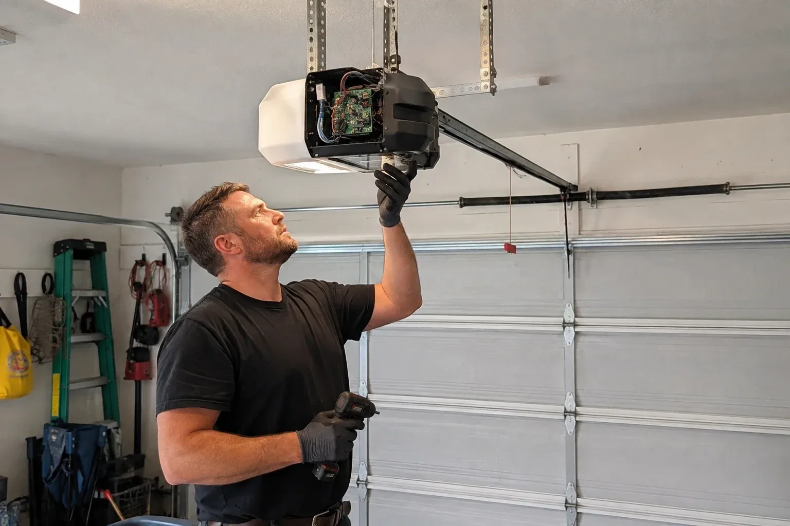 Illustrative garage doors scene; not an actual job — Belt-Drive Opener Repair, Uxbridge